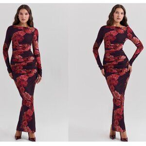 House of CB Floral Maxi Dress - Red and Purple
